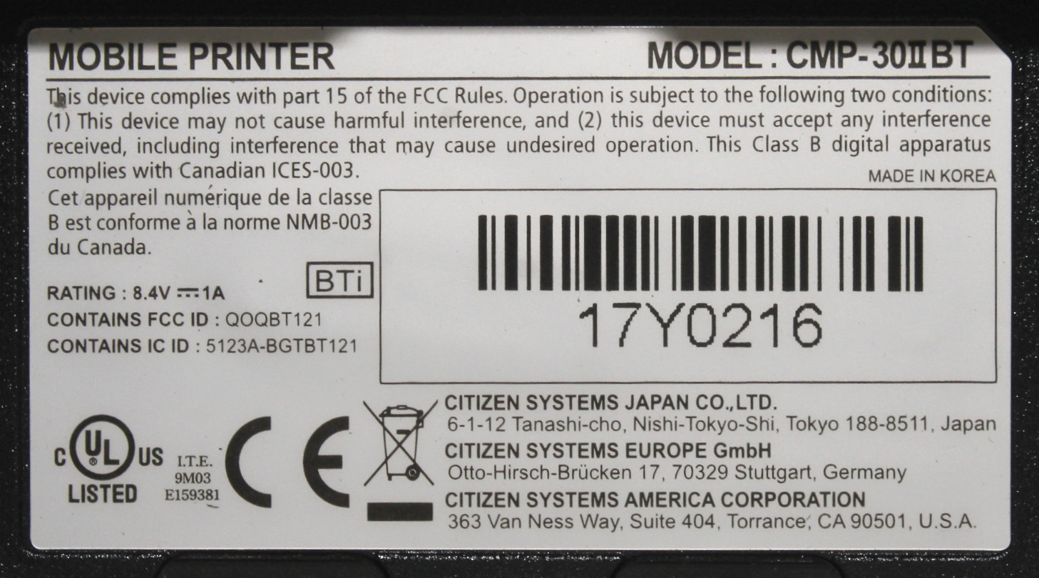 Lot of 2 Citizen CMP-30BT Bluetooth Mobile Receipt Barcode Thermal Printer