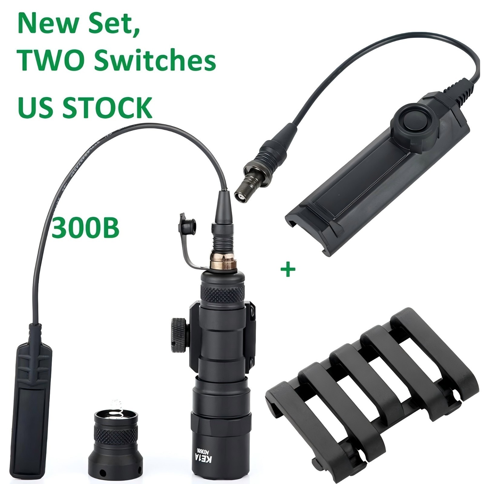 Tactical M300B Light Remote Dual Tailcap Tape Pressure Switch 5 Slot Rail Cover