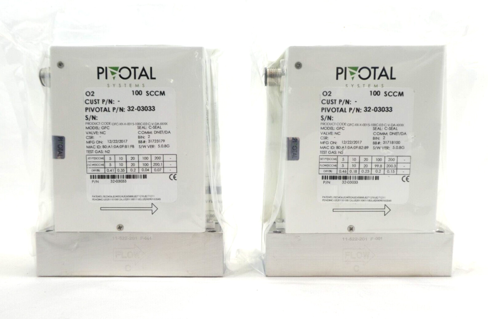 Pivotal Systems 32-03033 Mass Flow Controller MFC 100 SCCM O2 Lot of 2 New