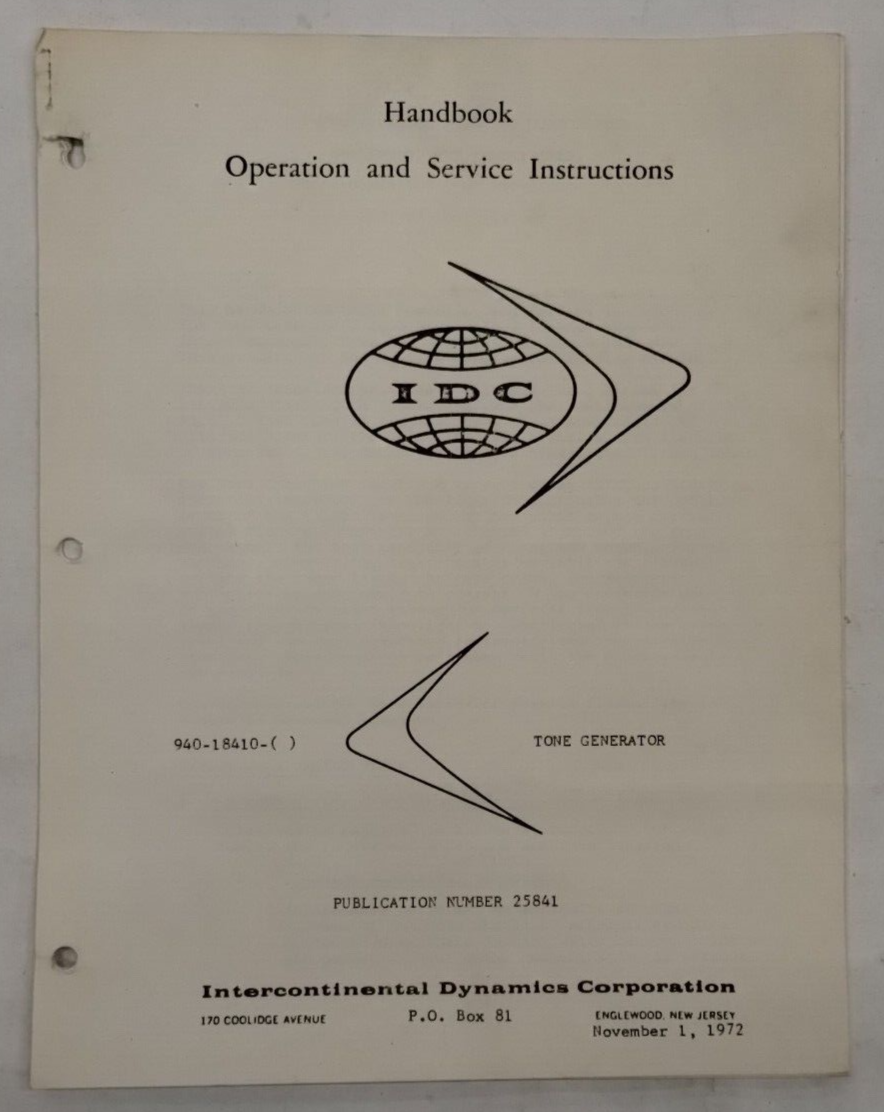 Intercontinental Dynamics 940-18410 Tone Generator Operation & Service Instruct.