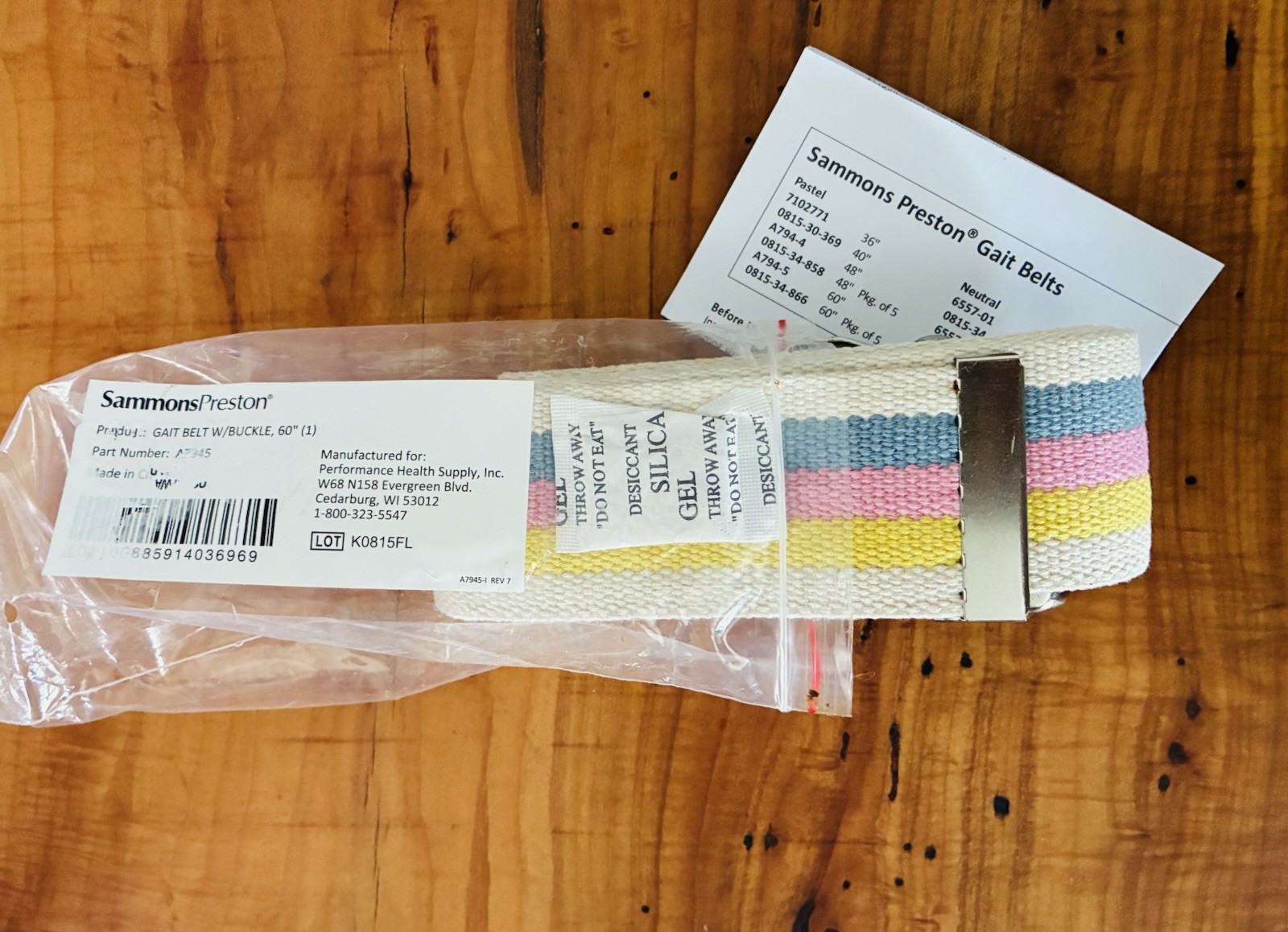Sammons Preston Pastel Striped Gait Belt with Silver Clasp 2" x 60"NEW!!!