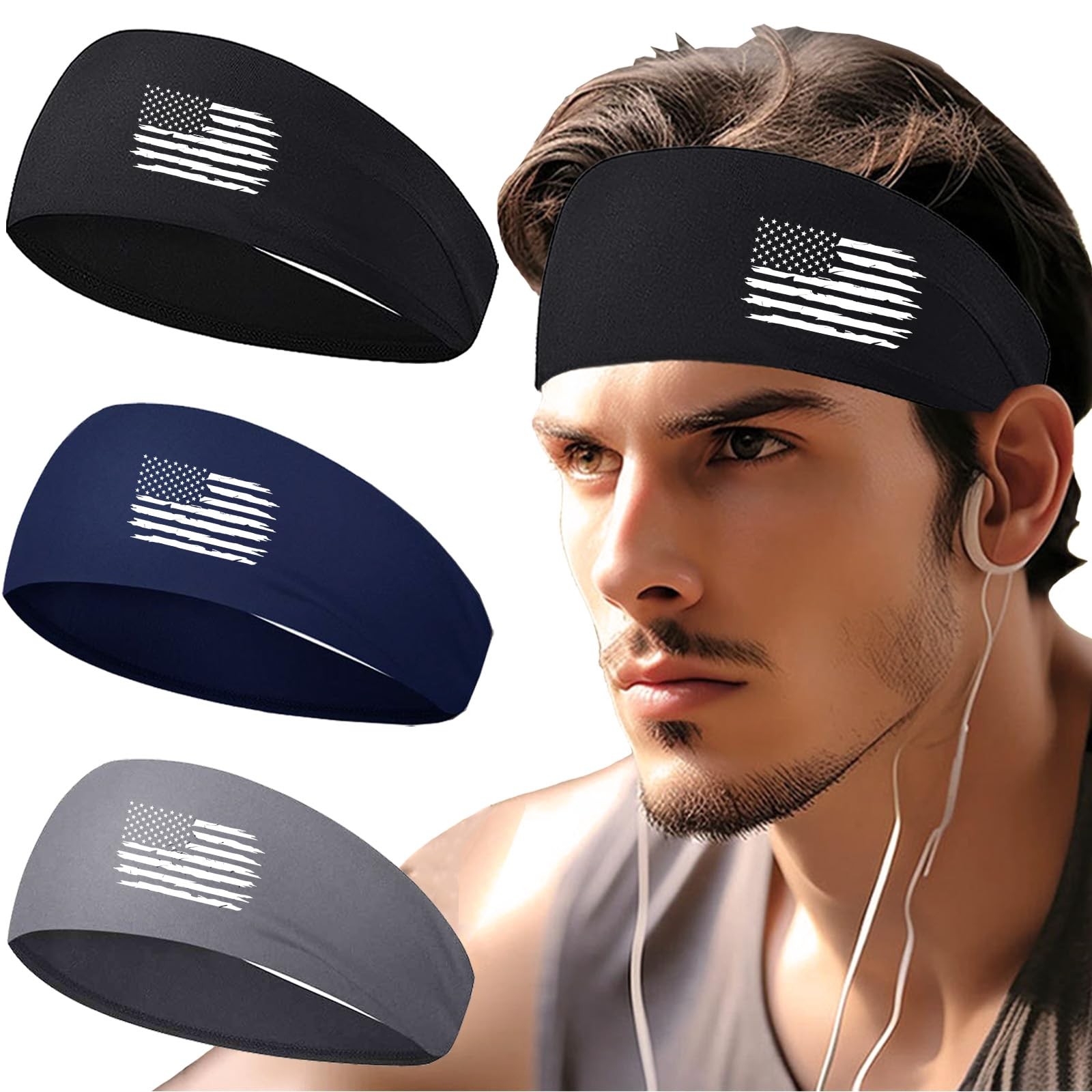 3pcs Sports Headbands for Men Sweat Bands 23.3cm/9.2", national flag