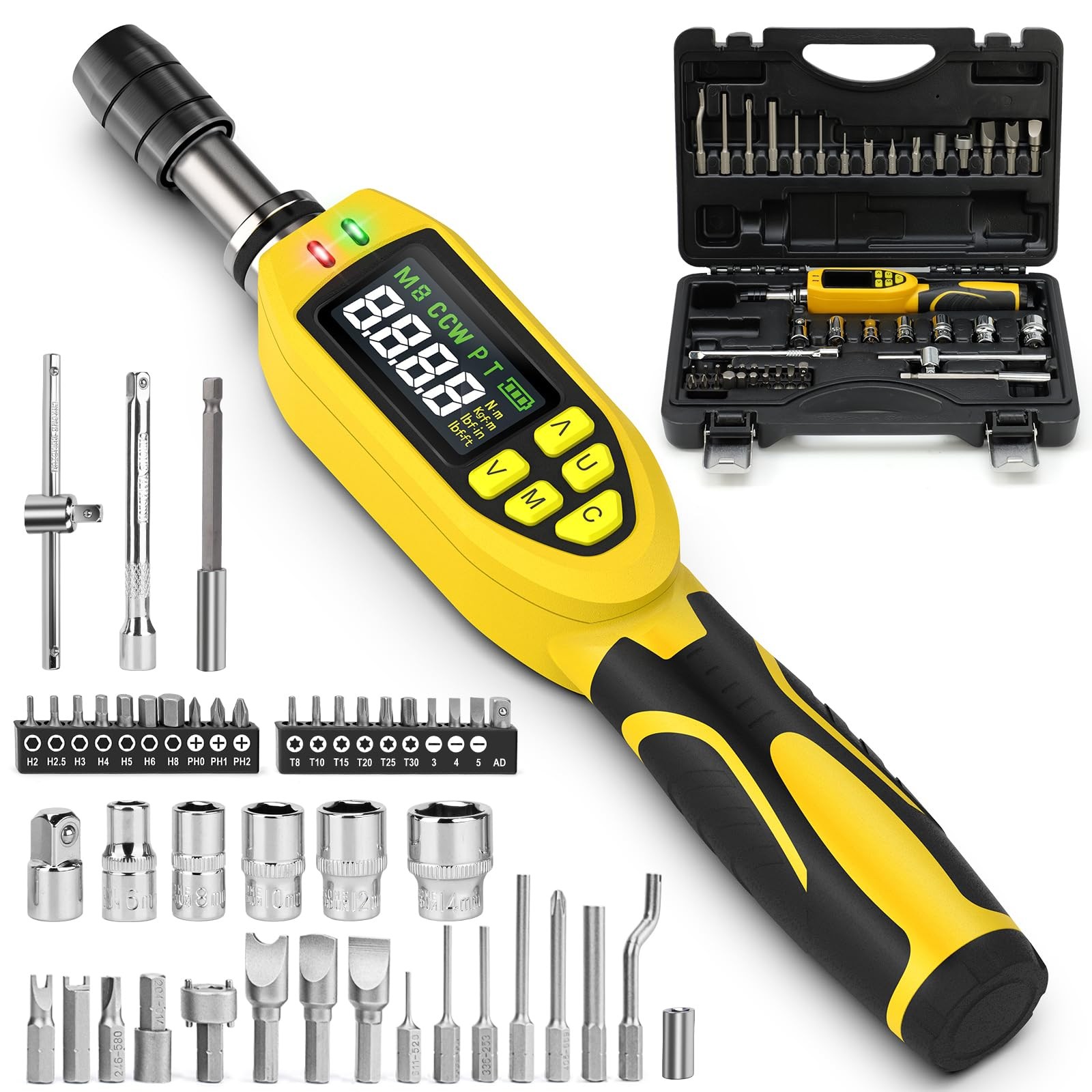 YIYEIE 46-Pc Digital Torque Screwdriver, 3.5-70.8 in-lb, ±1% 46PCS, Yellow