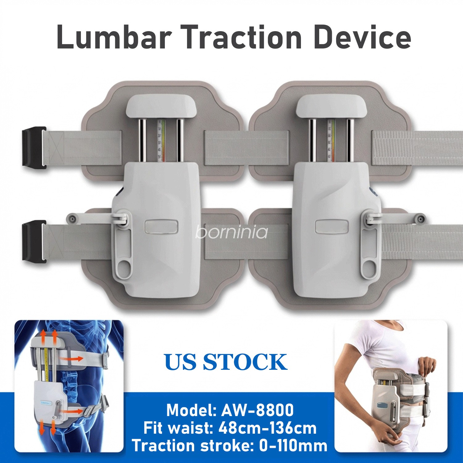 Lumbar Traction Device Adjustable Back Brace Spinal Decompression Belt Sciatica