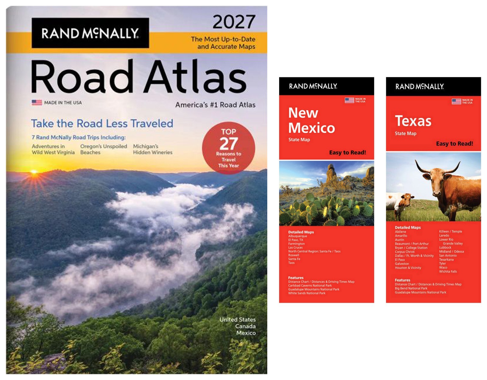 Rand McNally 2027 Road Atlas with Easy-to-Read New Mexico & Texas State Maps