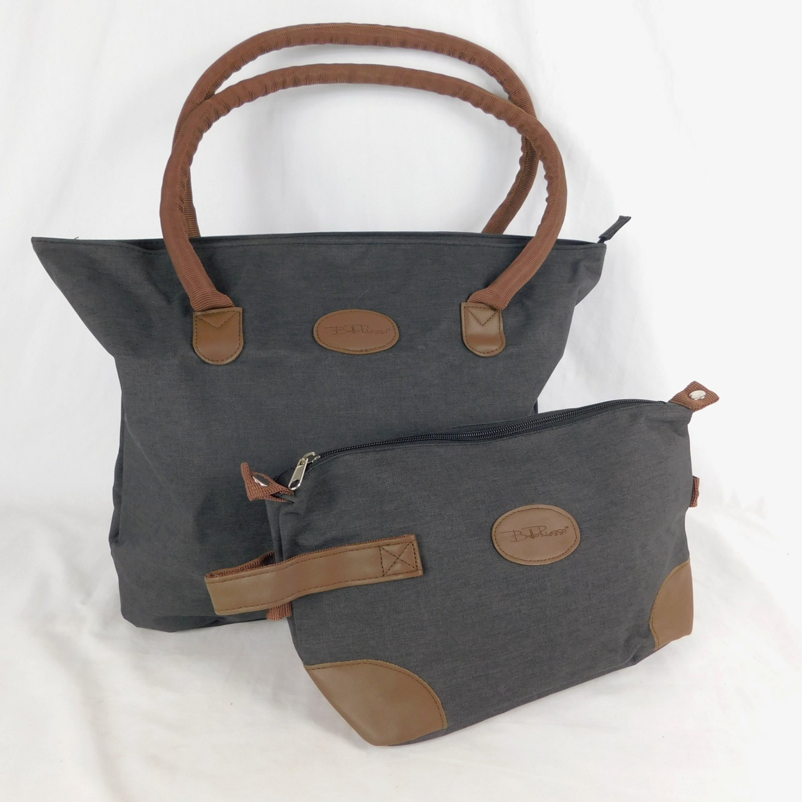 Bella Russo Large Tote Bag and Toilet Kit Small Travel Bag Brown NEW