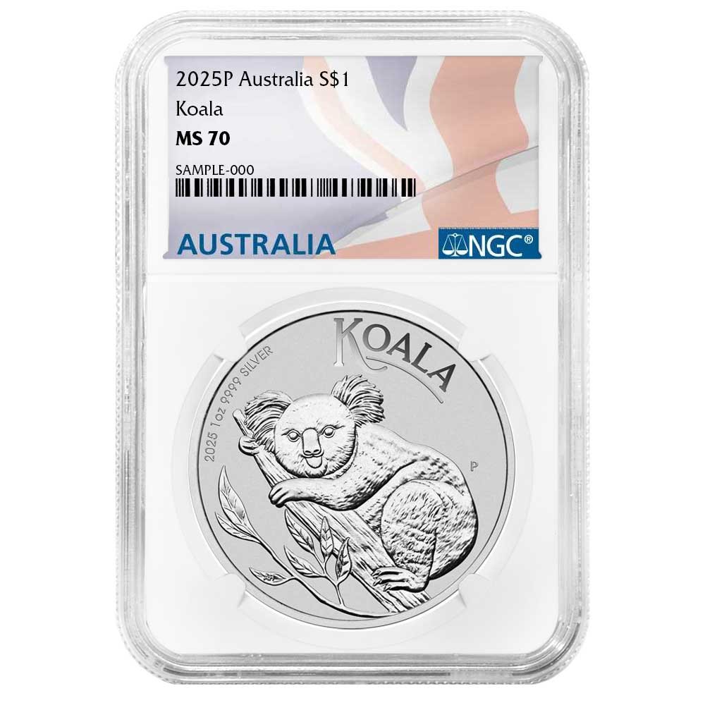 2025-P $1 Australian Silver Koala NGC MS70 Australian Flag Label
