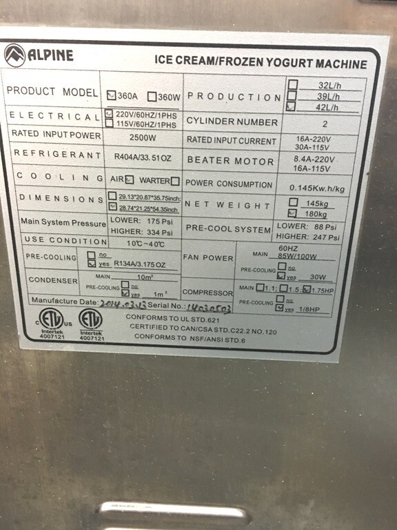 Part/ Alpine 360a Ice Cream Machine Drive Panel Board/ NEW