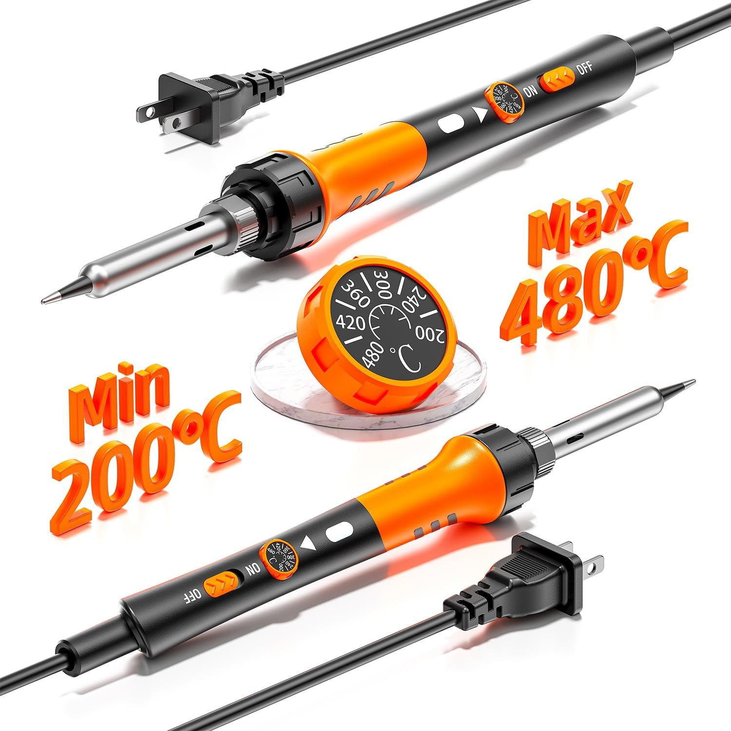 60W Adjustable Temperature Soldering Iron Kit - 9-In-1 with 5 Tips, Solder Wire