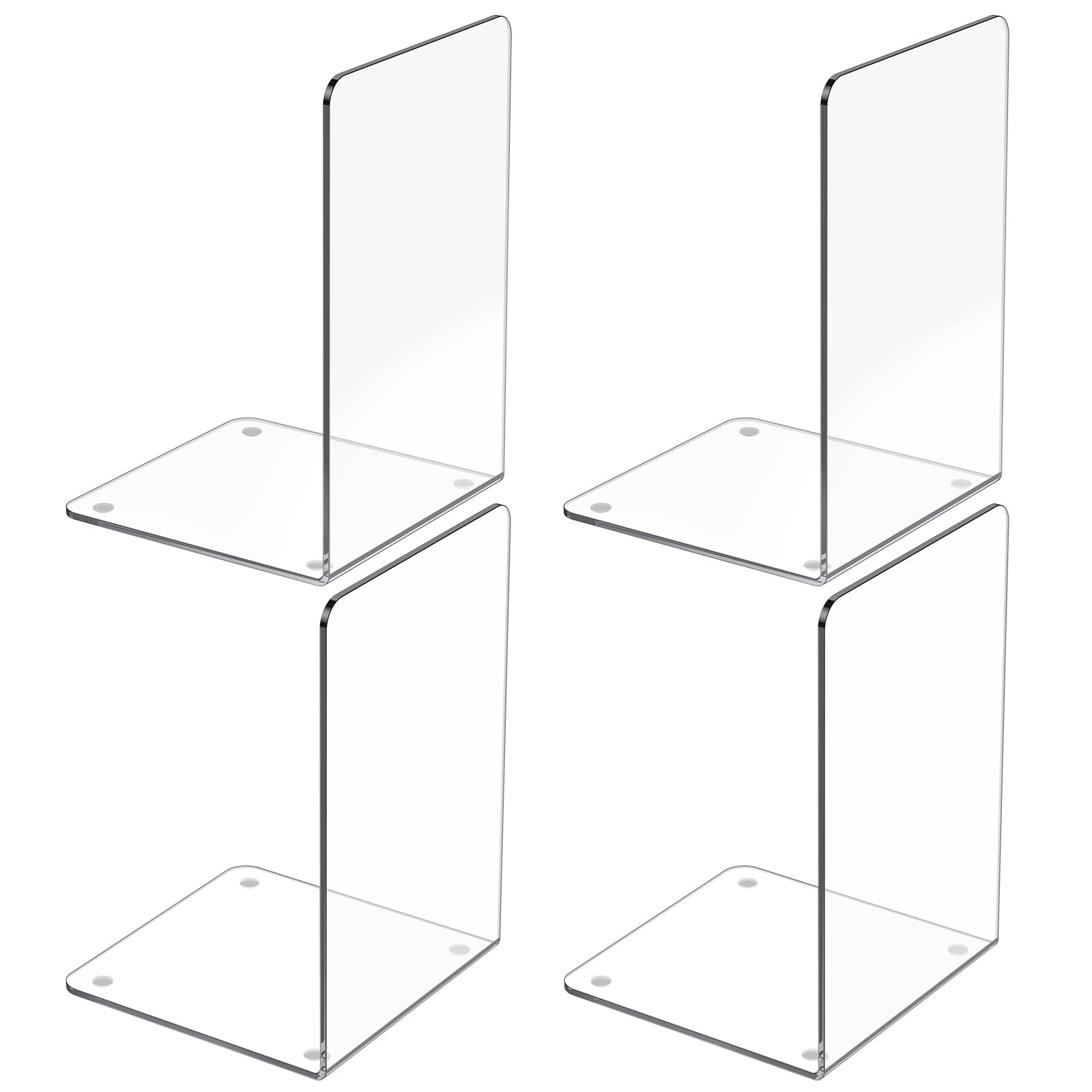 Acrylic Bookends 4 Pcs, Clear Book Ends for Shelves, 4 Pieces