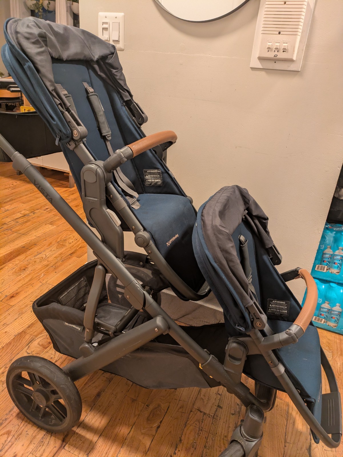 Uppababy Vista 2 blue Double Stroller With Toddler And Rumble Seat