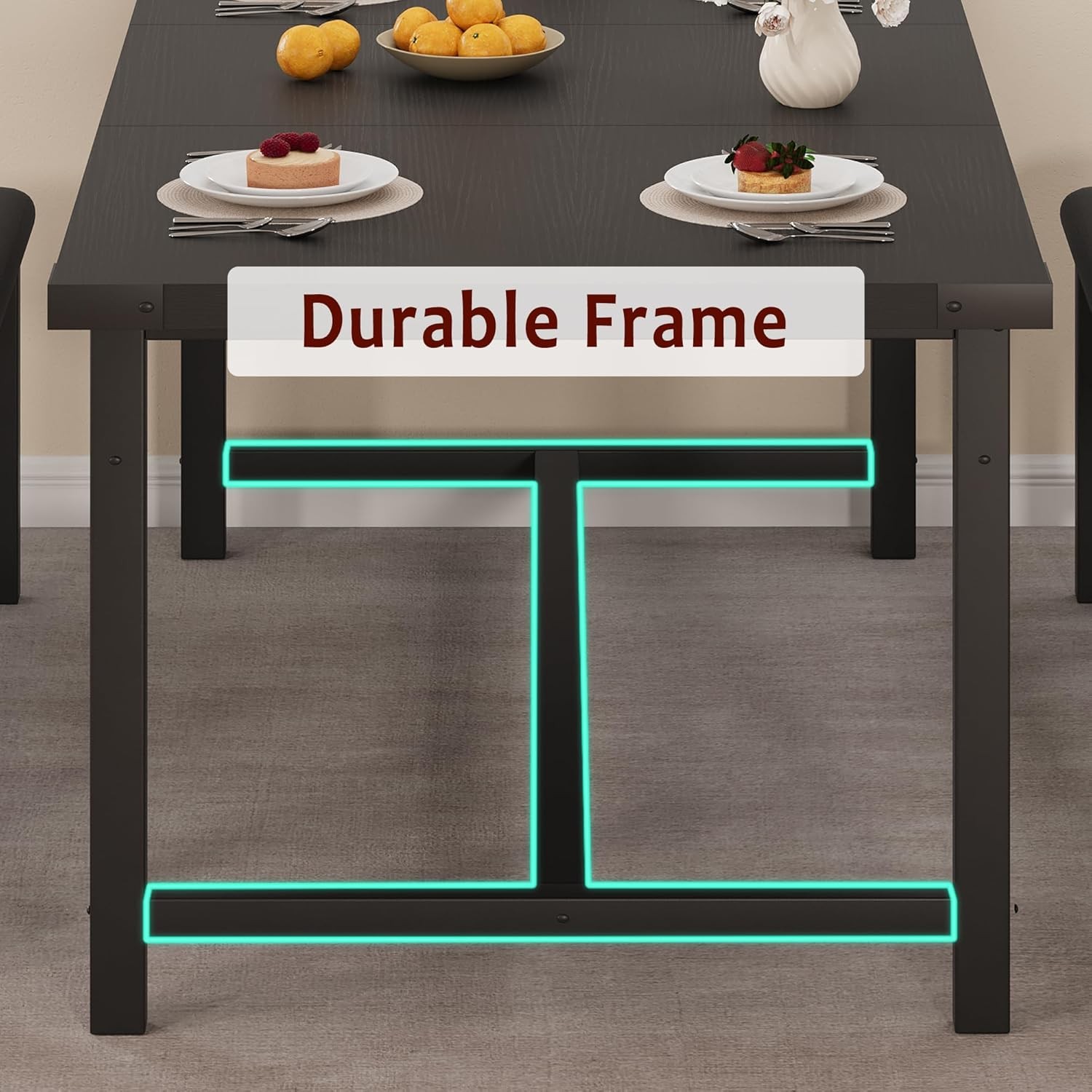 3PCS 63" Extendable Dining Table Set for 4-6 People Kitchen Table Set 2 Benches