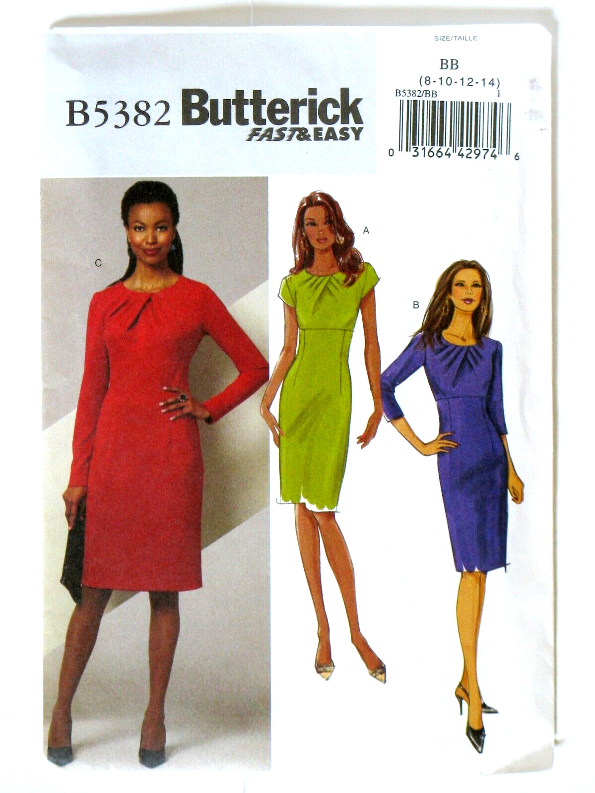 Butterick B5382 Misses' Straight Fitted Dress, Sizes: 8 10 12 14 Pattern, Uncut
