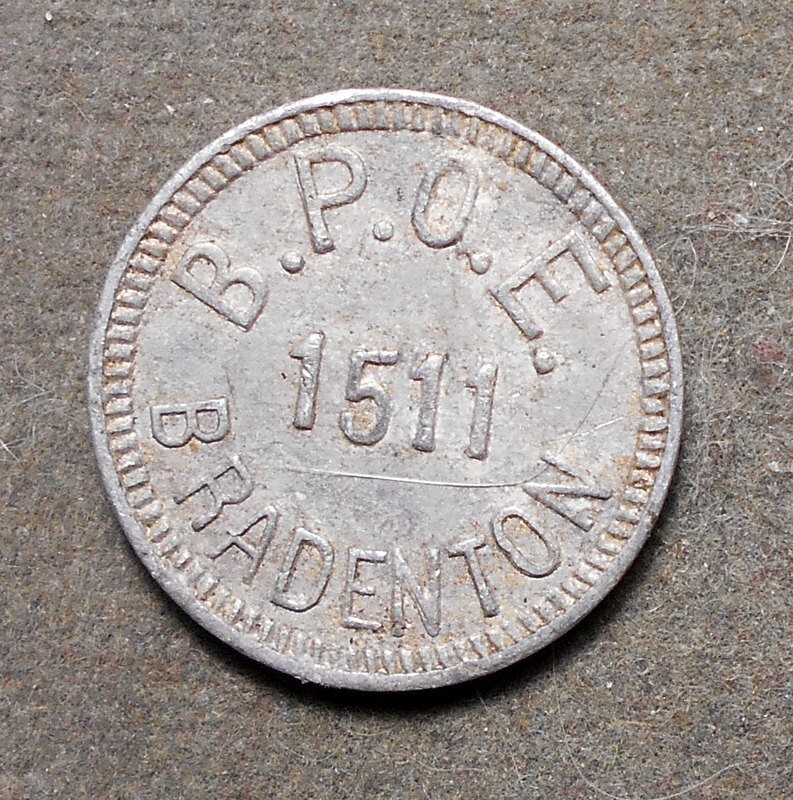 Bradenton (FL), BPOE 1511   Good For 5 In Trade. Aluminum, 19mm,