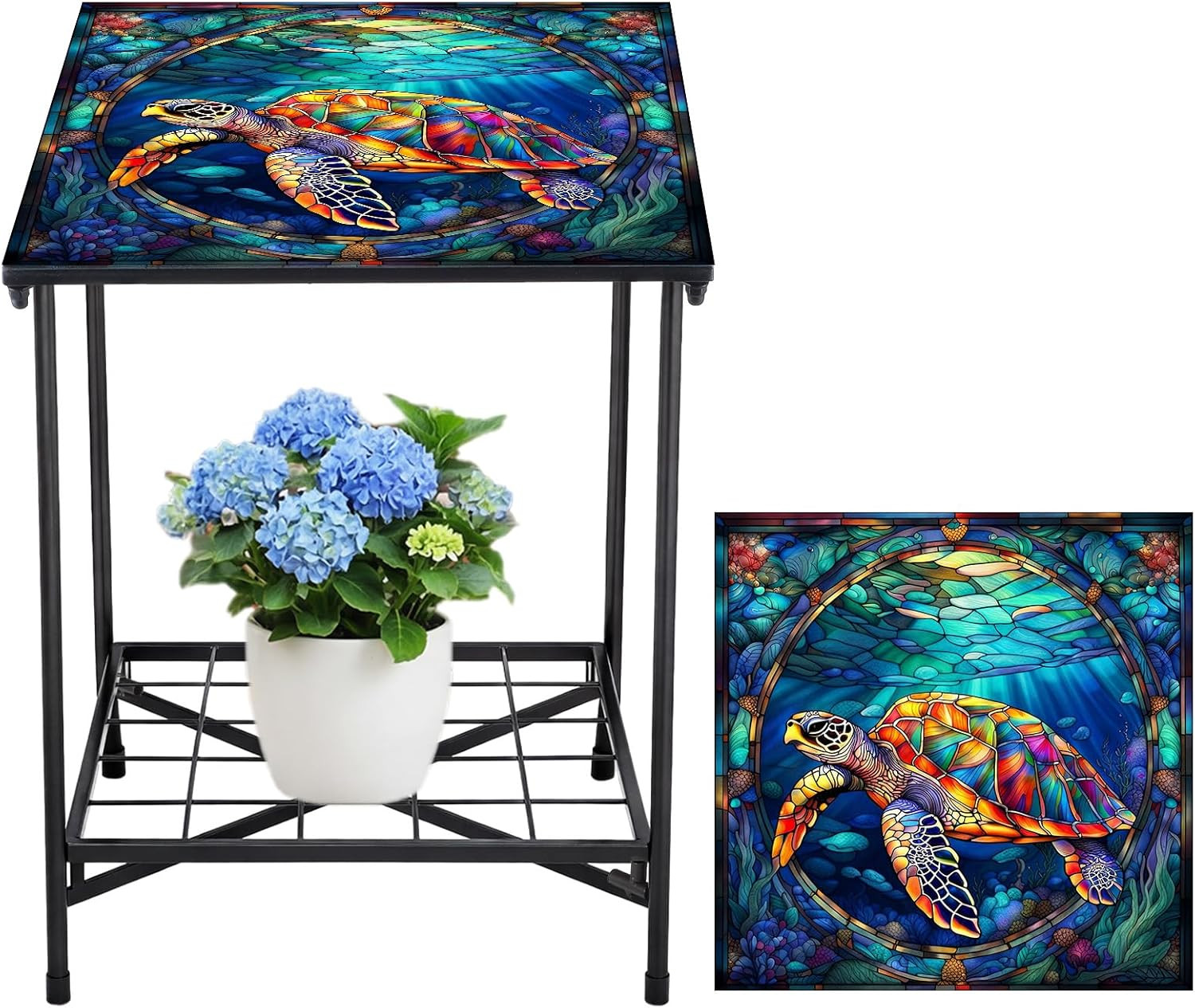 Turtle Style Outdoor Side Table 2-Tier Storage Accent Table