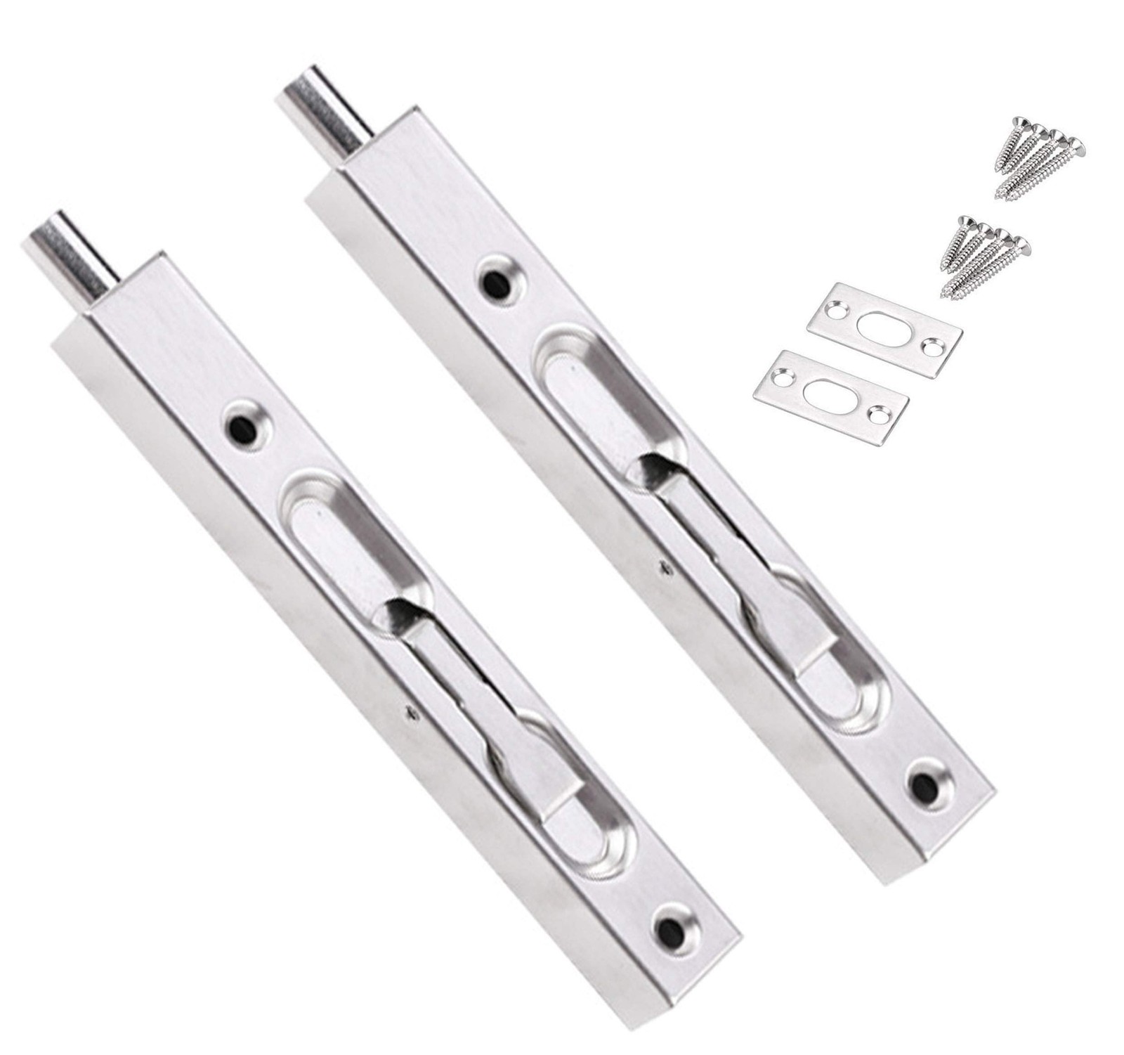 2 Pcs Concealed Slide Door Lock - 8 Inch Flush Bolt Guard for French, Silver