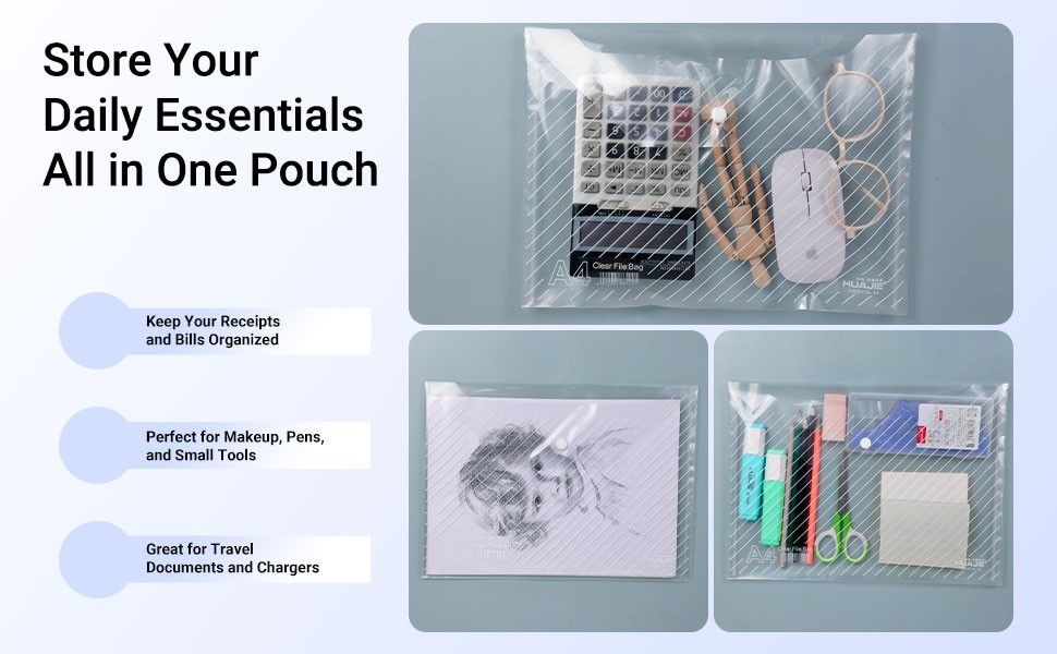 10 Pack, Plastic Envelopes – Transparent Waterproof Reusable File Folders for A4