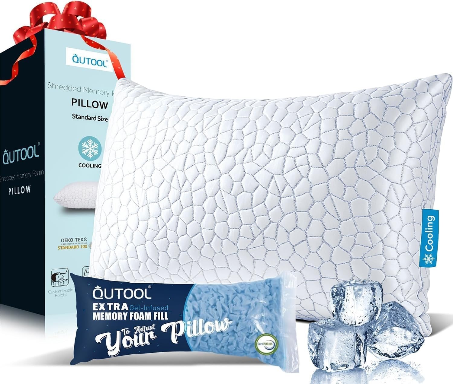 Cooling Pillow for Sleeping Adjustable Memory Foam Bed Pillow with Removable ...