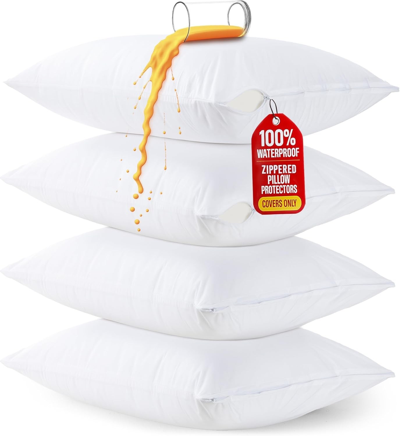 Set of 4 Pillow Protectors W/ Zipper Queen Size Bed Bug & Dust Mite Proof Pillow