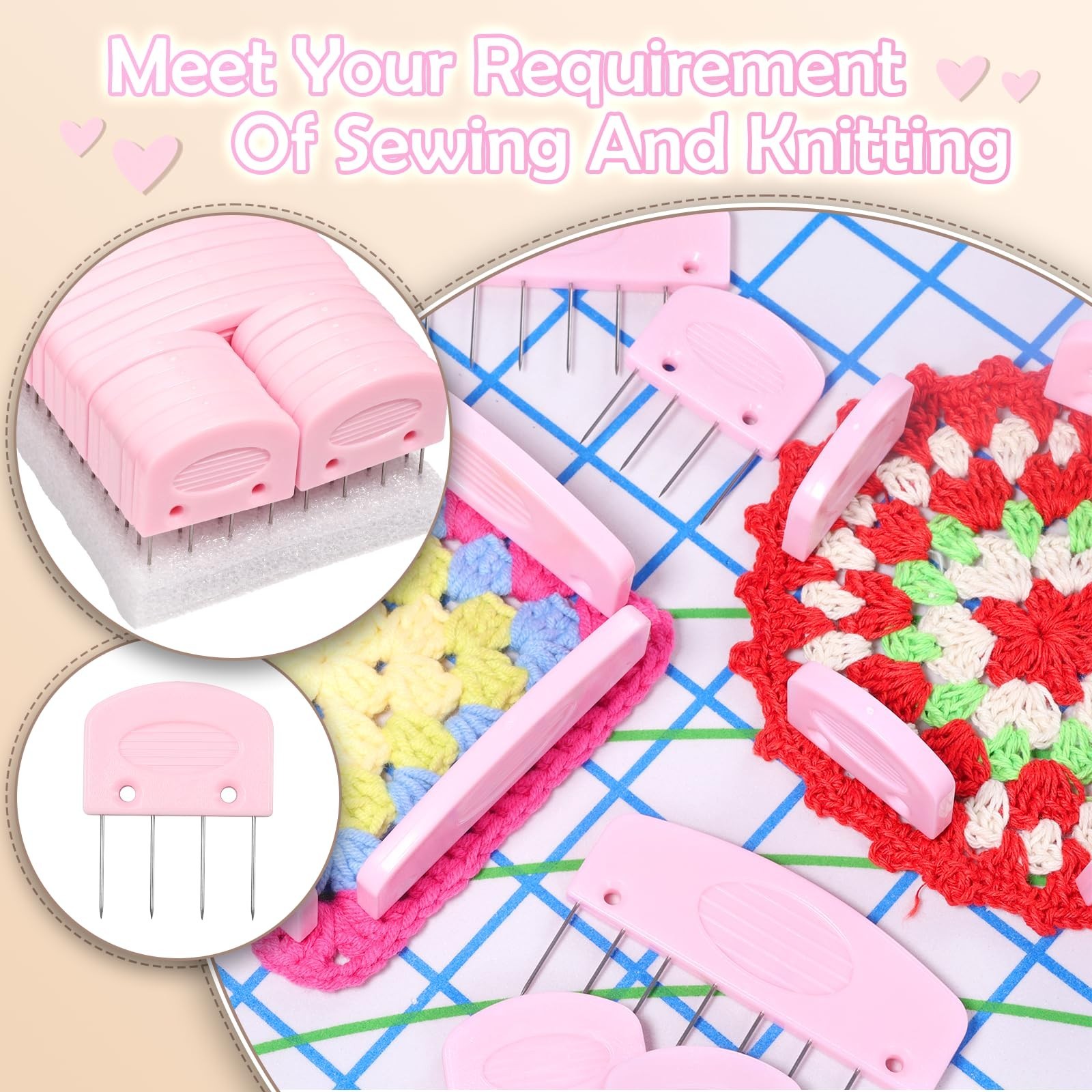 Knit Blocking Pins Kit, 25 Pcs Pink Color Knit Blocking Combs, Knit Blocking ...