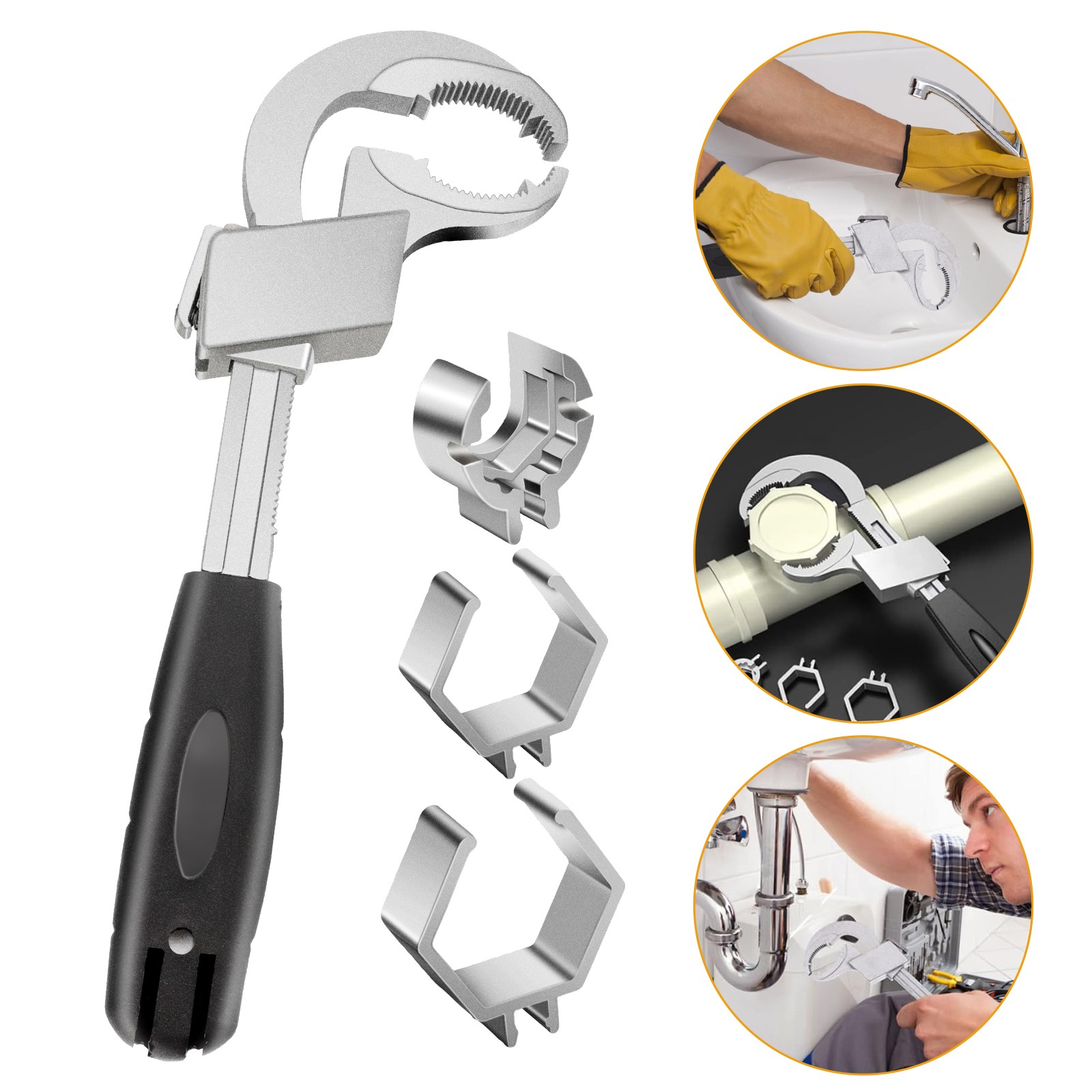 Universal Adjustable Double-Ended Wrench Set Large Opening Plumbing Sink Repair