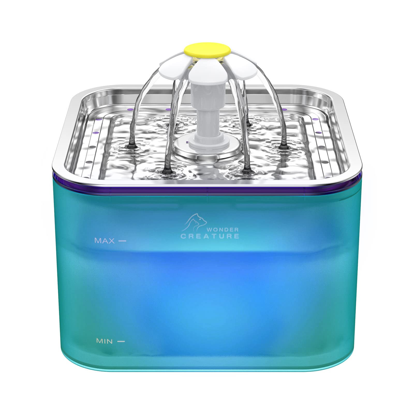 Crystal Cat Water Fountain Stainless Steel, 101oz/3L Pet Fountain with LED Li...