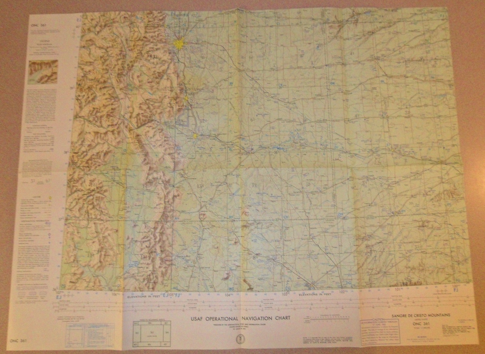1963 SANGRE DE CRISTO MOUNTAINS USAF Operational Navigation Chart ONC 631