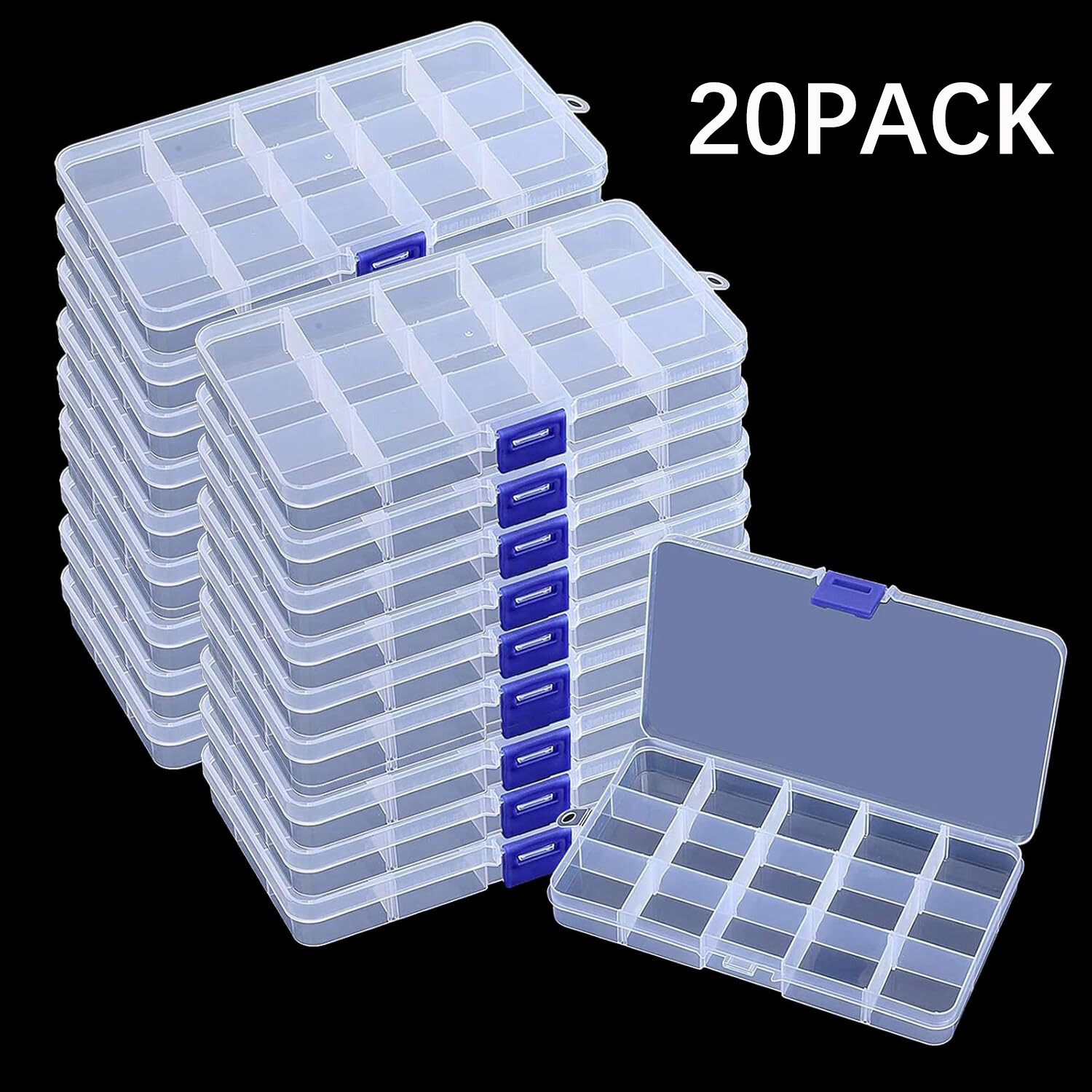 20Pack Clear Jewelry Box Plastic Bead Storage Craft Container Earrings Organizer