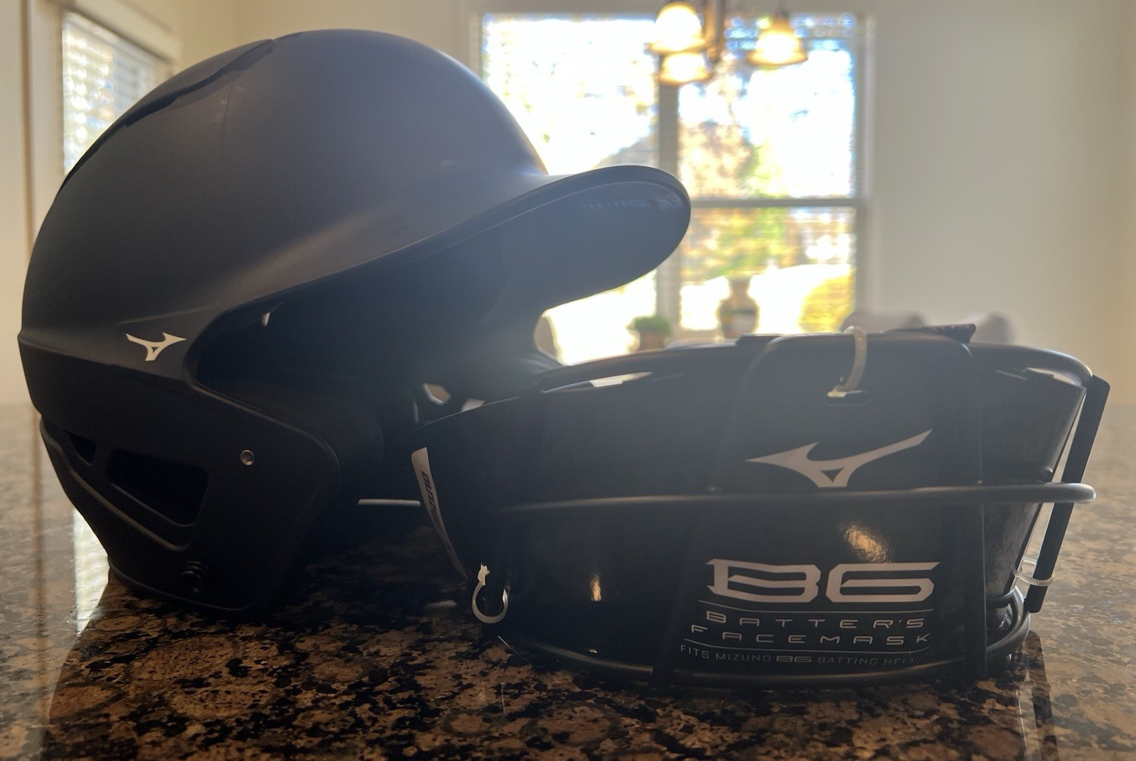 Mizuno Navy Blue Baseball Helmet with Face Mask (Size: Adult 6 3/4” - 7 3/8”)