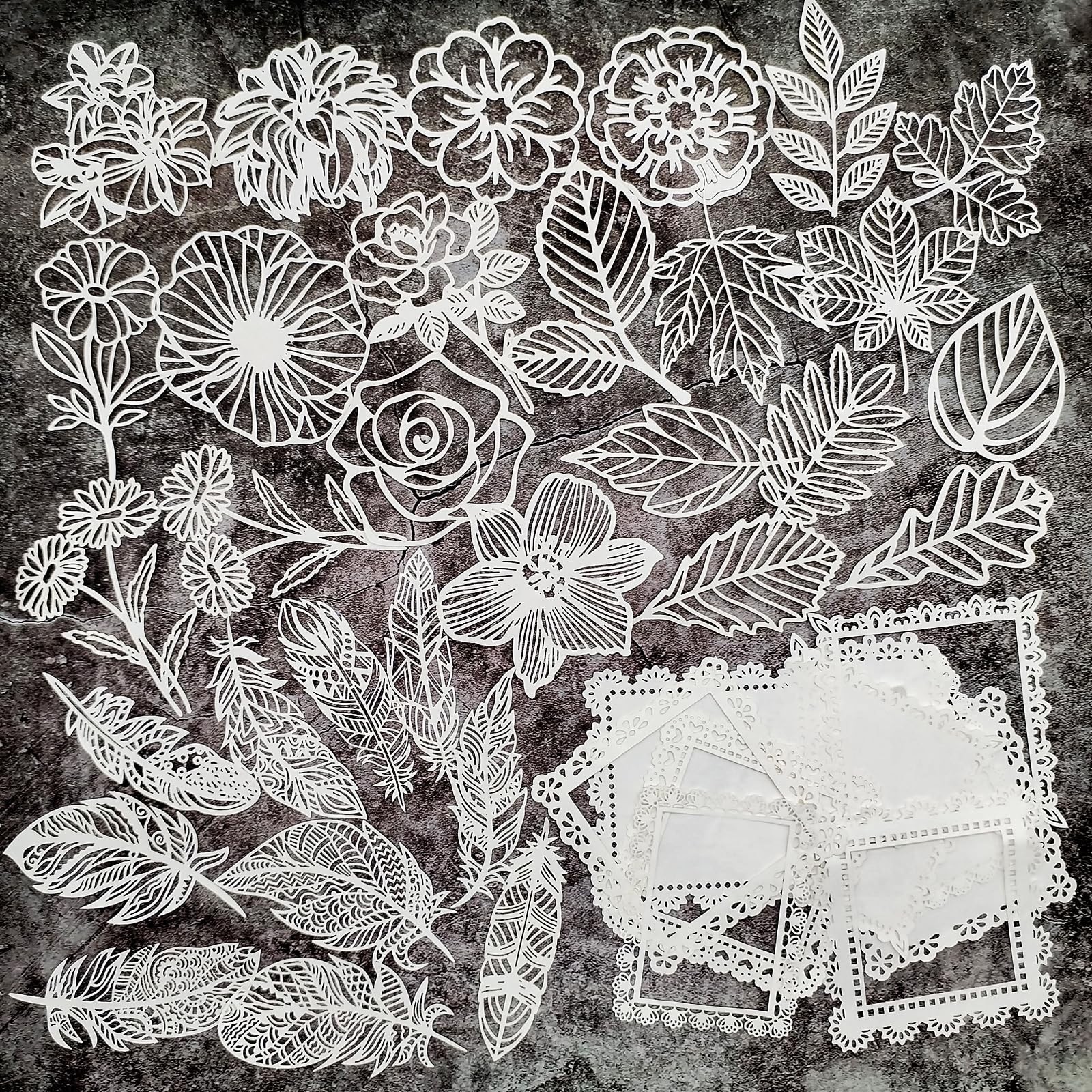Japleed 40pcs Lace Scrapbooking Supplies Cutout Floral Paper