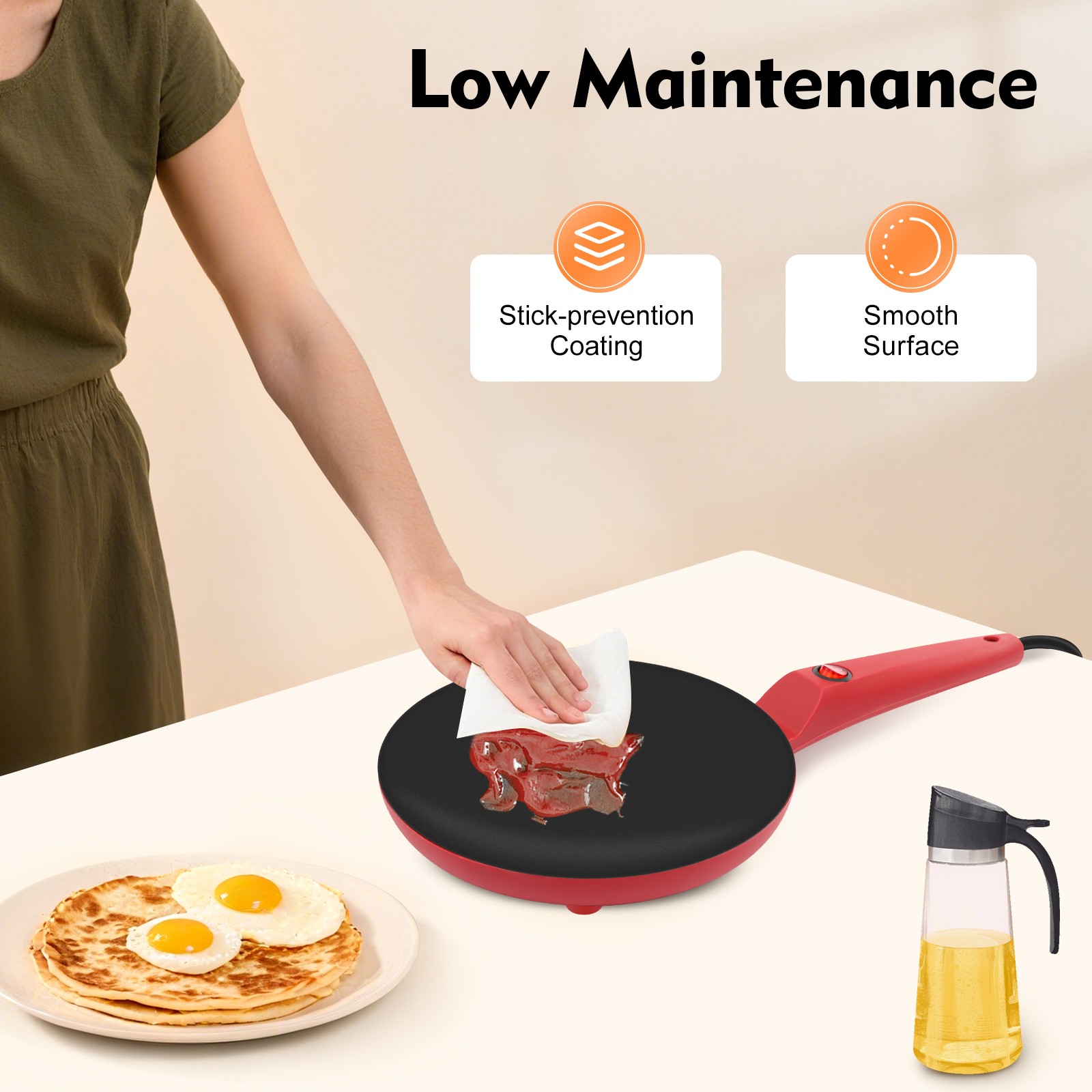 Electric Crepe Maker Baking Pancake Pan Non-Stick Frying Griddle Machine