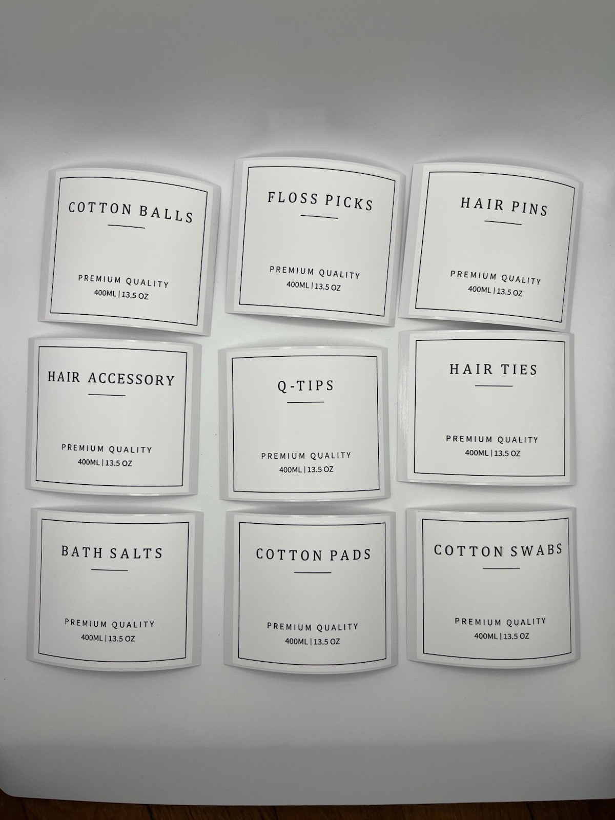 Set of 9 White Bathroom Organization Labels Stickers for Organizing