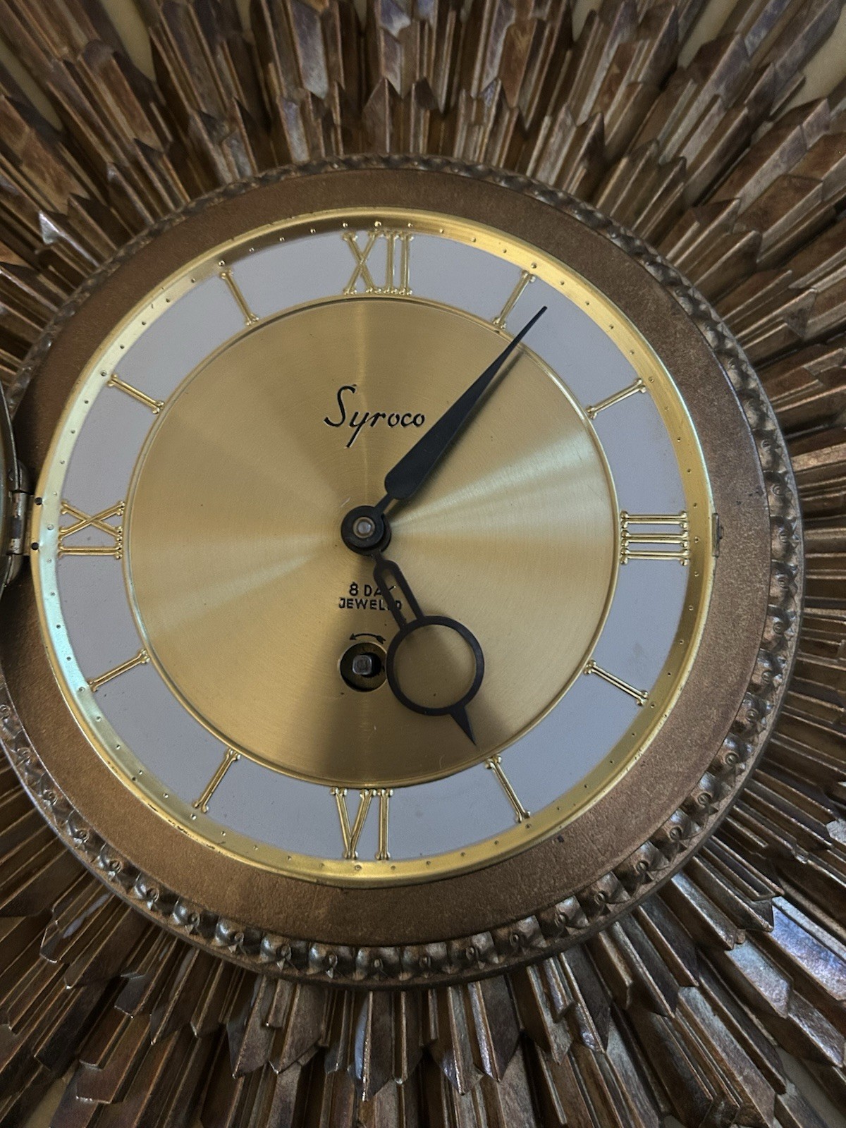 Vintage SYROCO 16" Sunburst Wall Clock (Working)