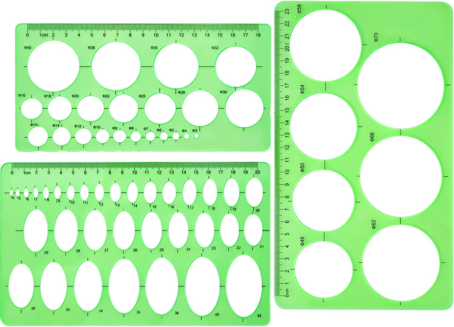 Circle Template 3 Pieces Plastic Circle and Oval Templates Measuring Rulers Digi