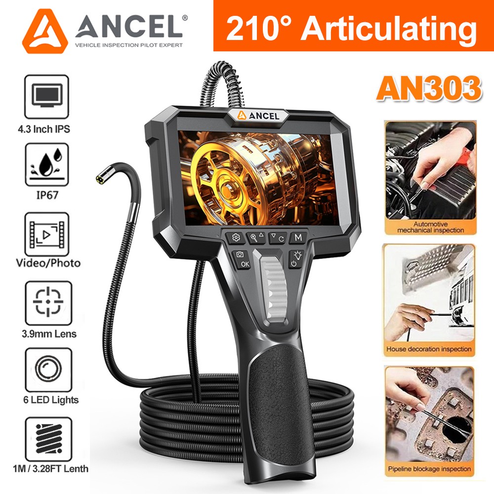 ANCEL AN303 HD Lens Articulating Borescope Endoscope Camera Inspection Camera