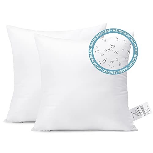 Outdoor Waterproof Throw Pillows Inserts Set of 2, Premium Fluffy 18 x 18-Inch