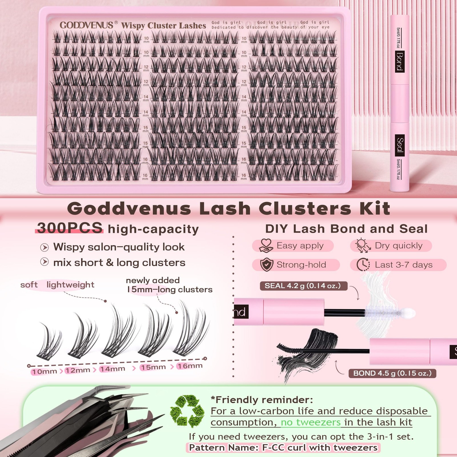 Goddvenus Lash Clusters Kit Wispy Eyelash Lashes Natural DIY black