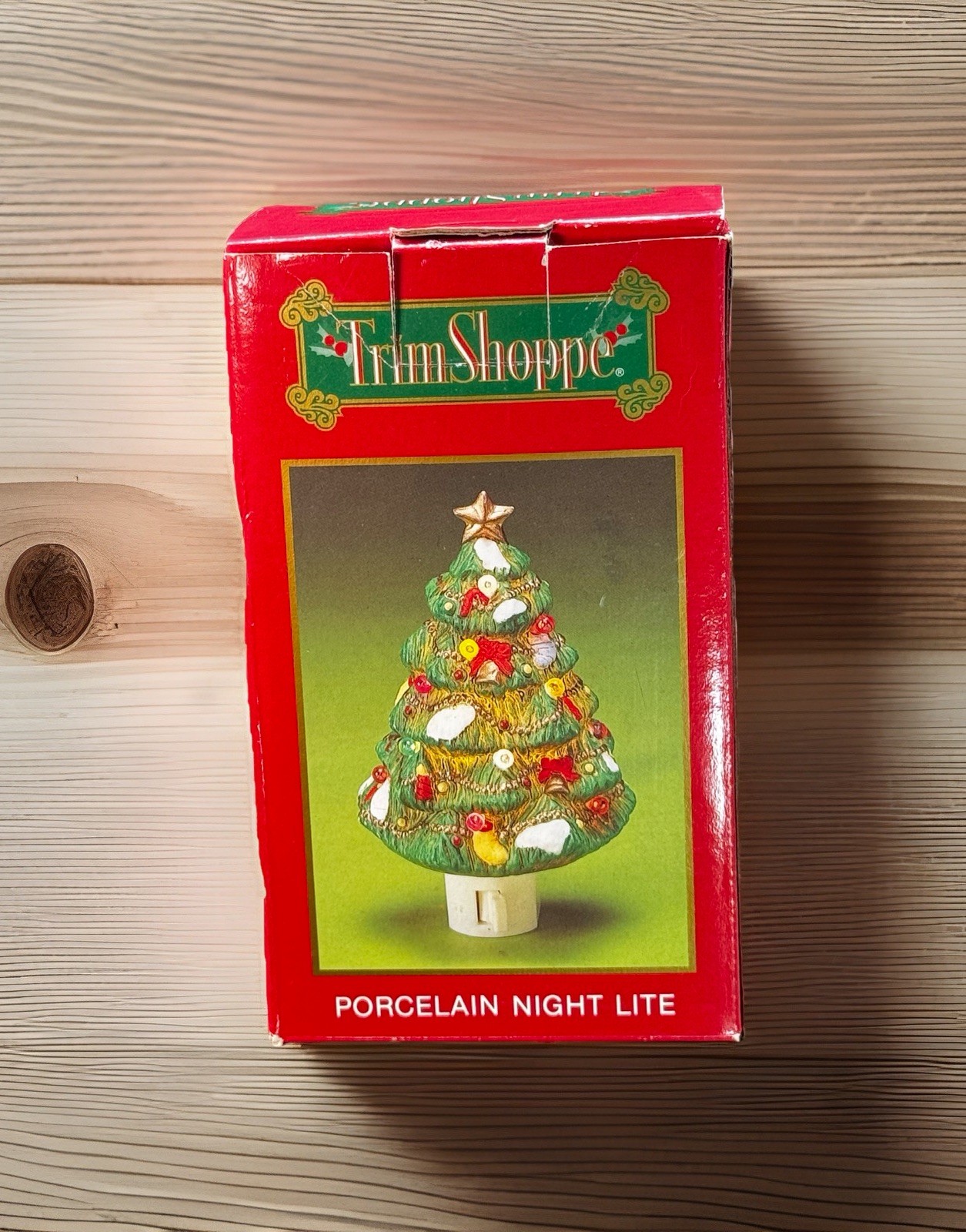 Trim Shop Christmas Tree Night Light Porcelain Hand Painted Tested Working Vtg
