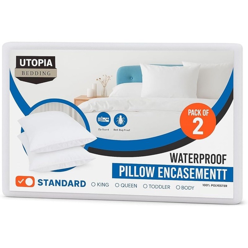 Waterproof Bed Bug Proof Pillow Protectors Set of 2 Machine Washable Polyester