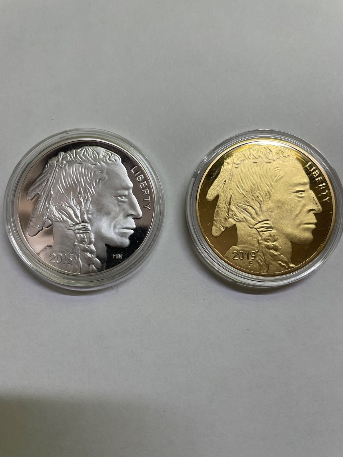 (2) 1 Gold Buffalo, 1 Silver Buffalo, clad dipped in 999 Gold, .999 Silver