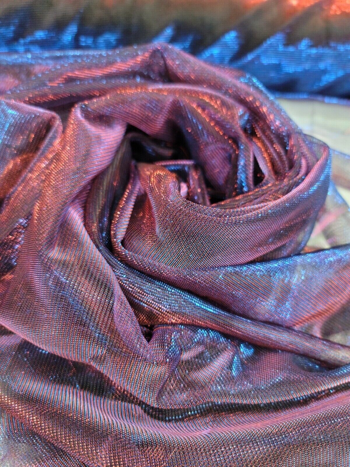 Iridescent Mesh Stretch Fabric by the Yard - Two Tone Blue and Red