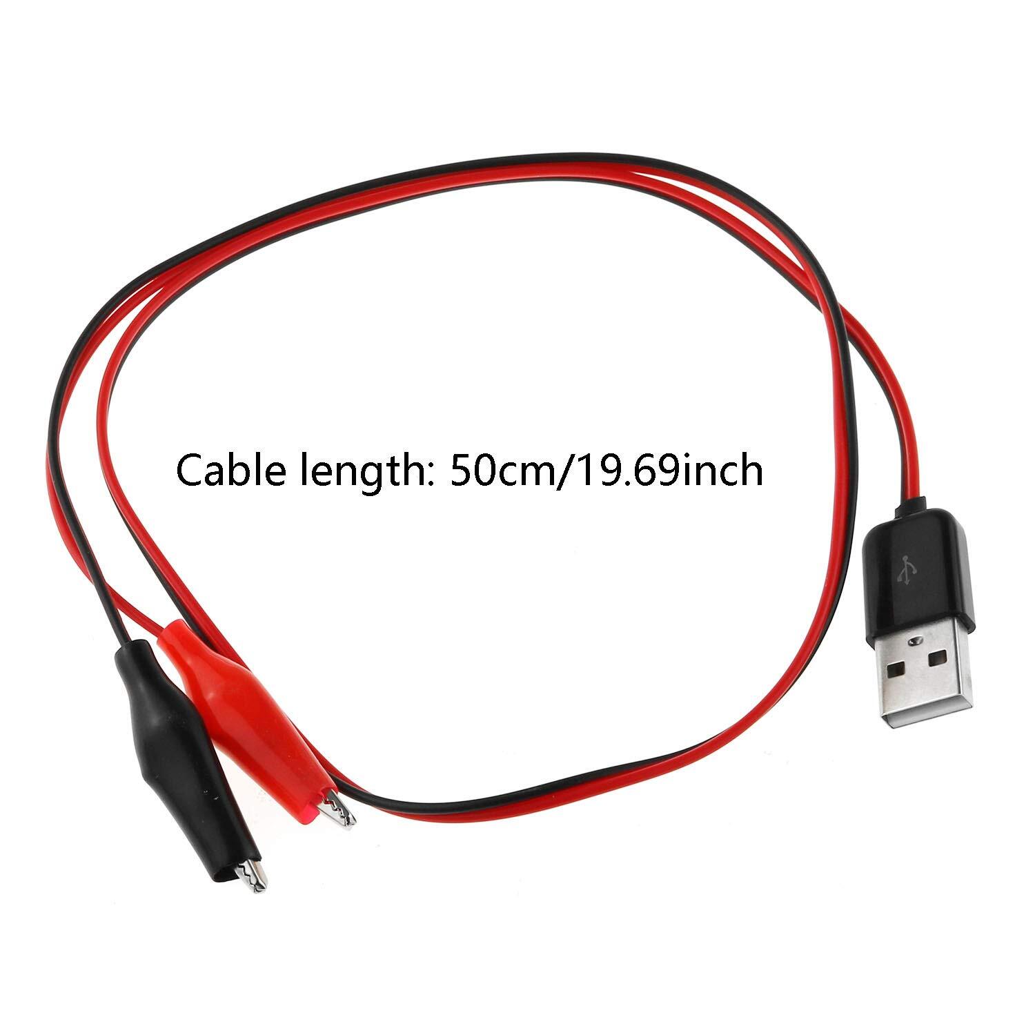 Crocodile Clamps 50cm Test Wire Alligator Clips to USB Male Connector Lead
