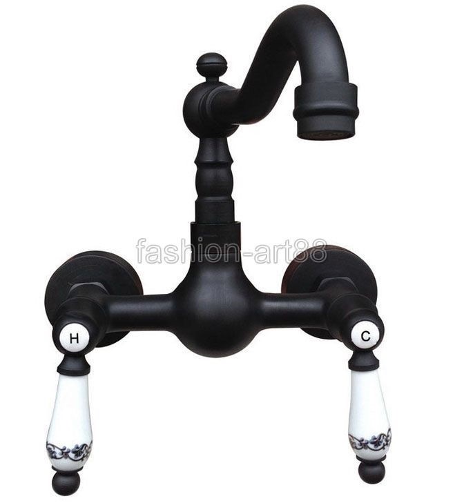 Oil Rubbed Brass Kitchen Sink Faucet Mixer Tap Swivel Spout Wall Mounted fnf528