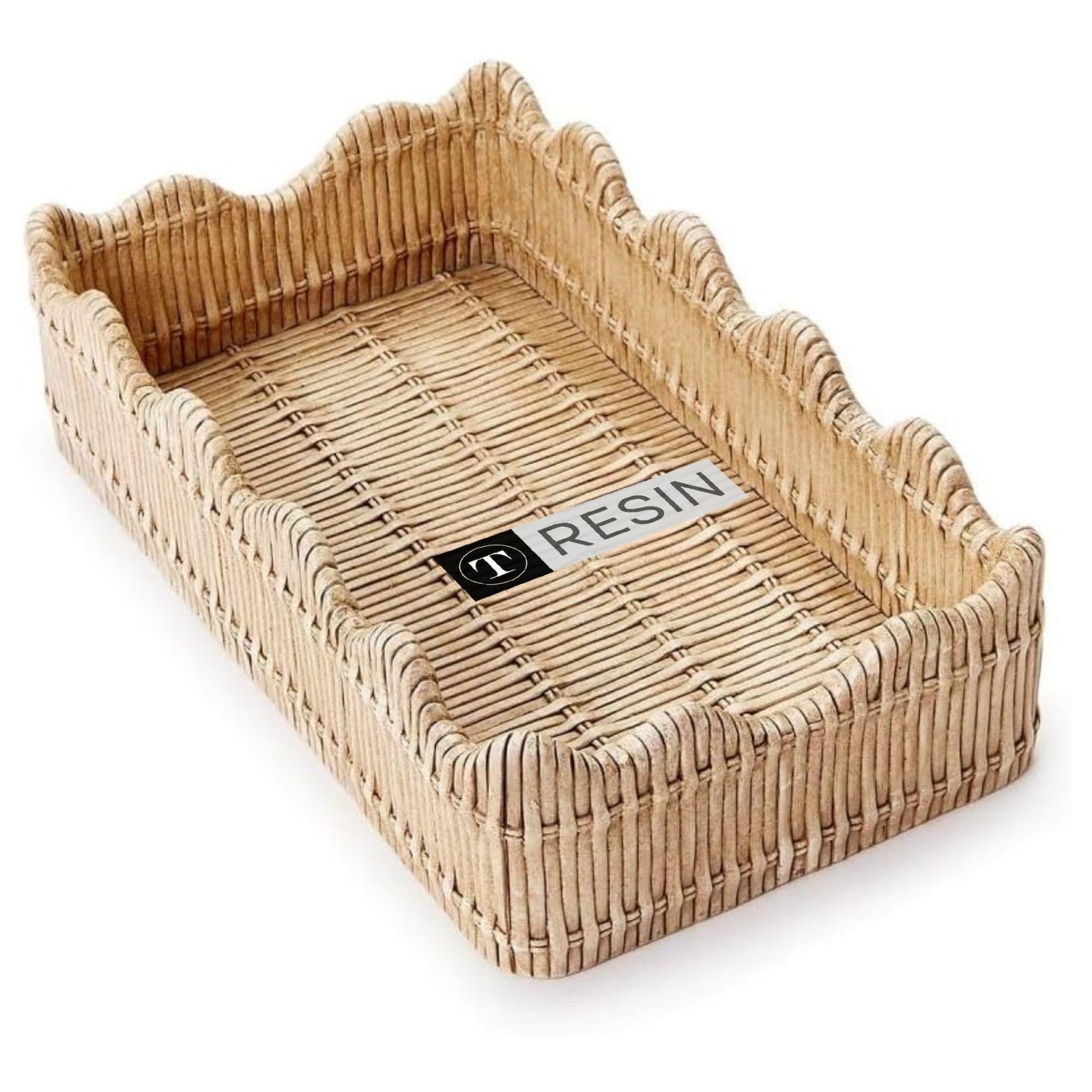 Two’s Company Scalloped Basket Weave Resin Napkin Holder Farmhouse Decor
