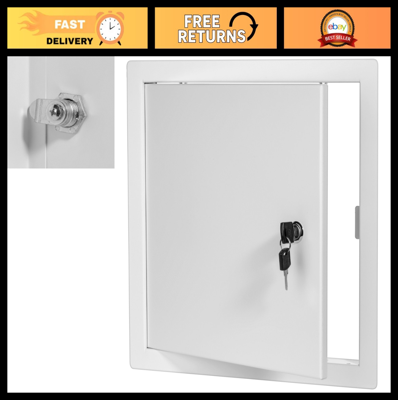 Universal 24x24 Steel Access Panel Door - Keyed Latch, Wall/Ceiling Mount, White