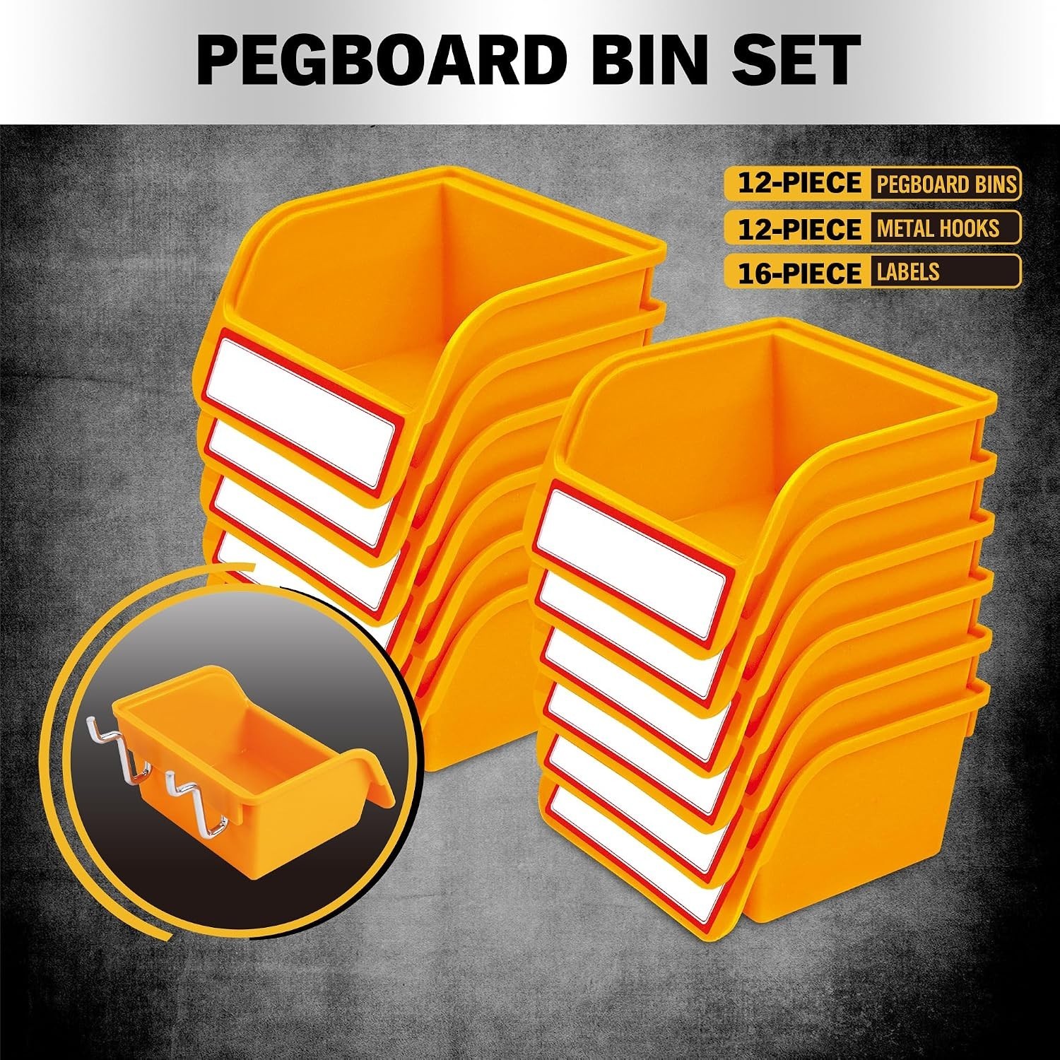Versatile Pegboard Bins Storage Set - 12 Durable Bins with Labels Included