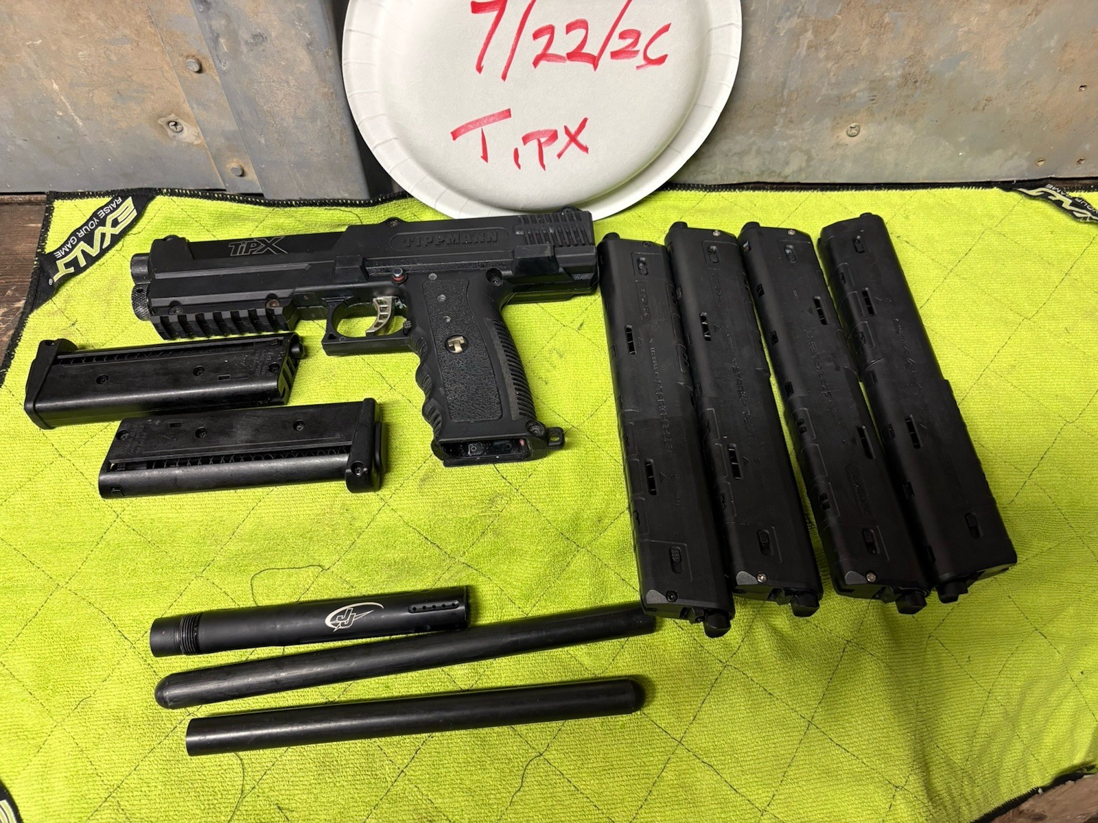 Used Tippmann Tipx Paintball Pistol  With 4 Zeta And 2 Stock Mags Extra Barrel