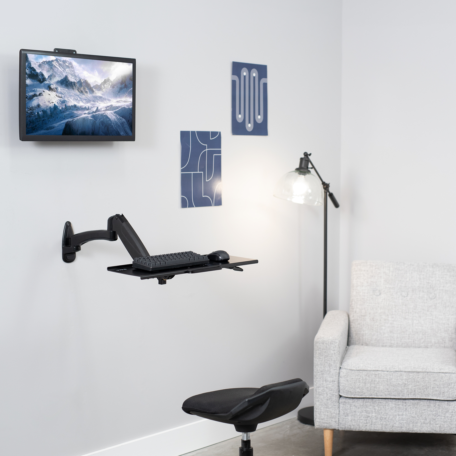 VIVO Pneumatic Keyboard & Mouse Platform Wall Mount, Keyboard Tray Arm