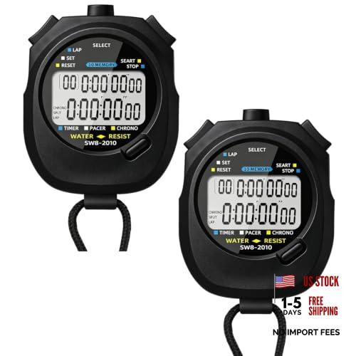 2-Pack Multi-Function Electronic Digital Sports Stopwatch Timer with 10-Lap