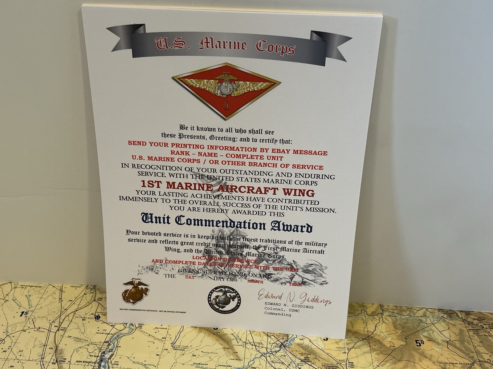 U.S.M.C. / 1ST MARINE AIRCRAFT WING - UNIT COMMENDATION AWARD CERTIFICATE